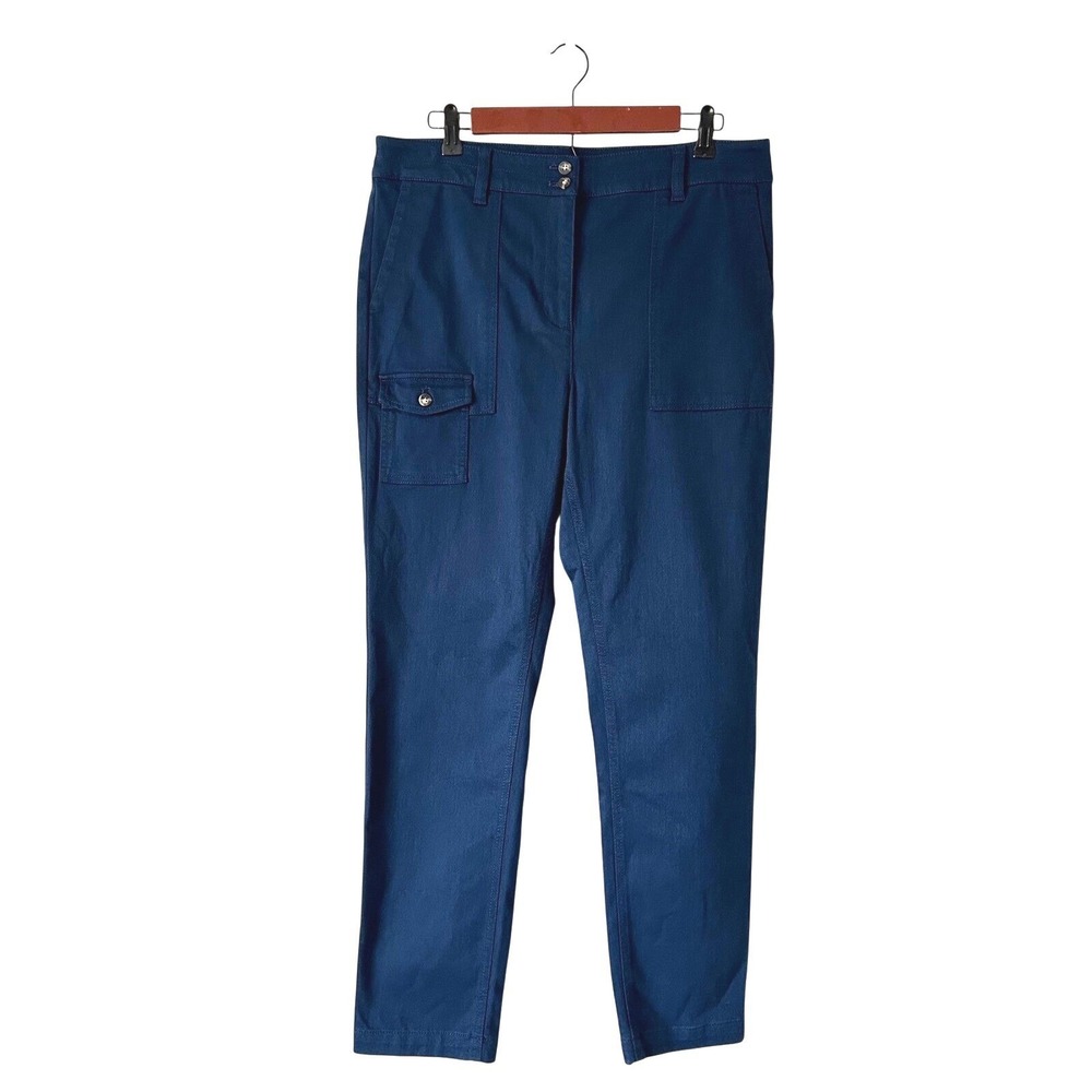NWT J JILL Pants SZ 12 Everyday High Rise Elastic Waist Cargo Pocket Blue Women